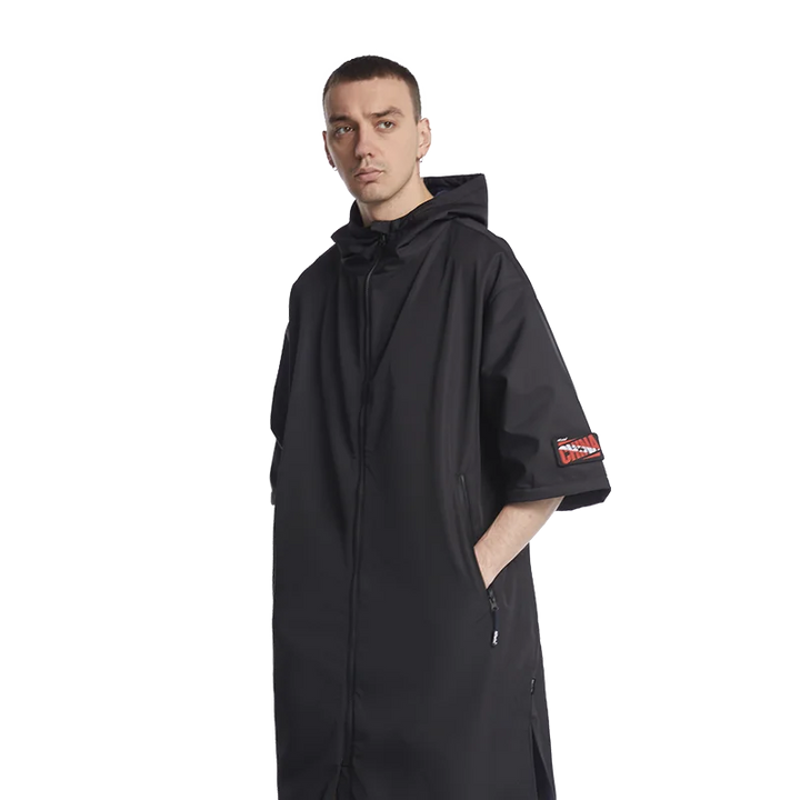 Herr kortärmad vattentät snabbtorkande kappa med kapuschong, stilren och modern för sport och vardag, blå färg.