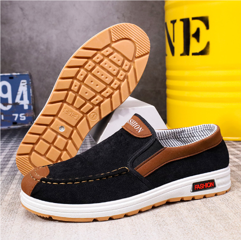 "Herr loafers plusstorlek, lättvikt, vintage design, slip-on, bomullstyg, tidlös stil, perfekt passform för större fötter"