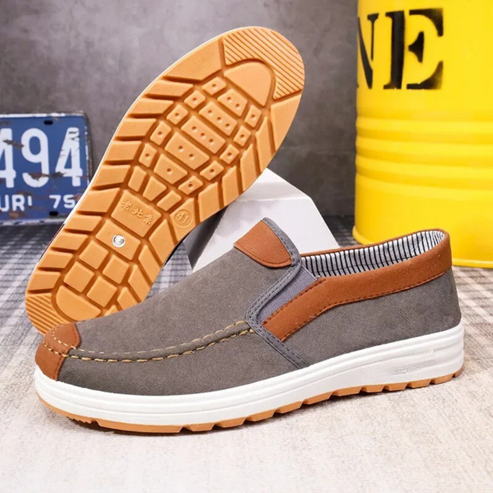 "Herr loafers plusstorlek, lättvikt, vintage design, slip-on, bomullstyg, tidlös stil, perfekt passform för större fötter"