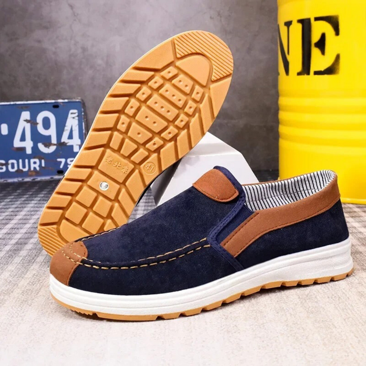 "Herr loafers plusstorlek, lättvikt, vintage design, slip-on, bomullstyg, tidlös stil, perfekt passform för större fötter"