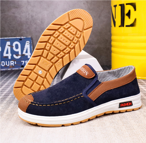 "Herr loafers plusstorlek, lättvikt, vintage design, slip-on, bomullstyg, tidlös stil, perfekt passform för större fötter"