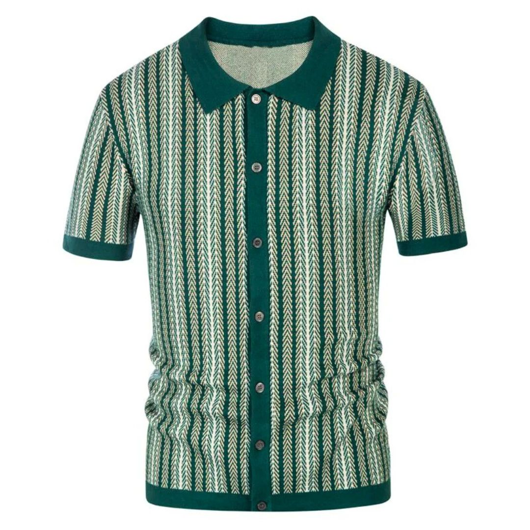 "Herr polo tröja med chevron knappdesign och andningsbart material, idealisk för både vardag och formella tillfällen."