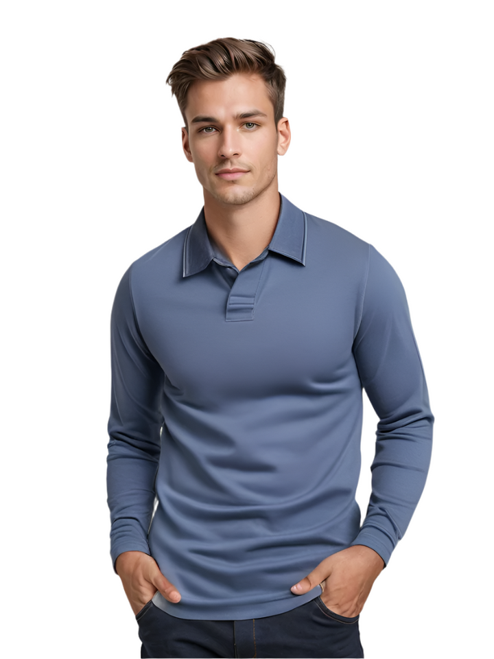 "Herr poloshirt, långa ärmar, klassisk krage, mjuk och andningsbar, elegant och casual stil."