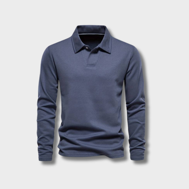 "Herr poloshirt, långa ärmar, klassisk krage, mjuk och andningsbar, elegant och casual stil."