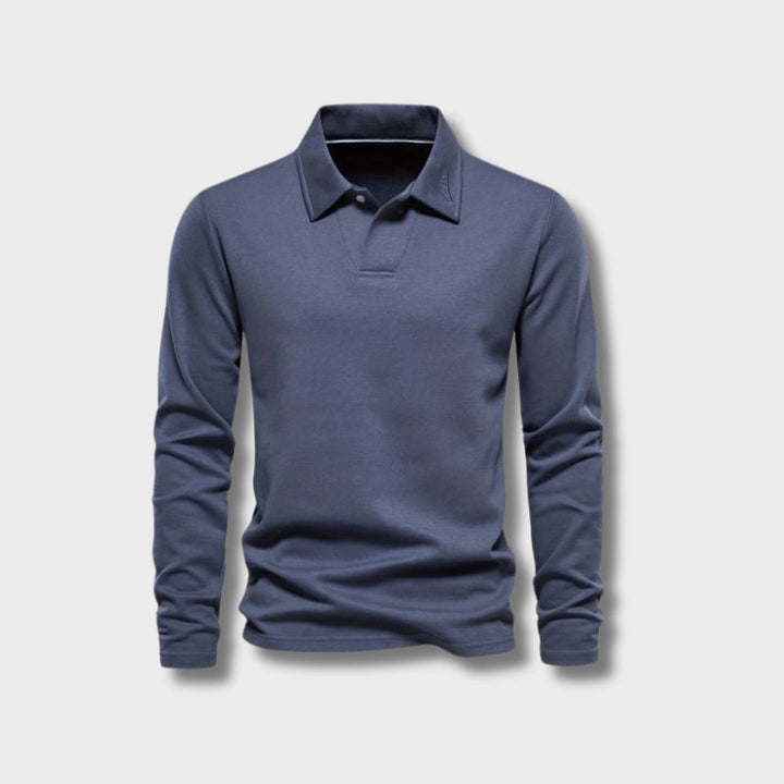 "Herr poloshirt, långa ärmar, klassisk krage, mjuk och andningsbar, elegant och casual stil."