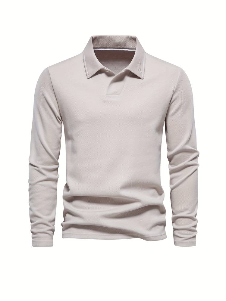 "Herr poloshirt, långa ärmar, klassisk krage, mjuk och andningsbar, elegant och casual stil."
