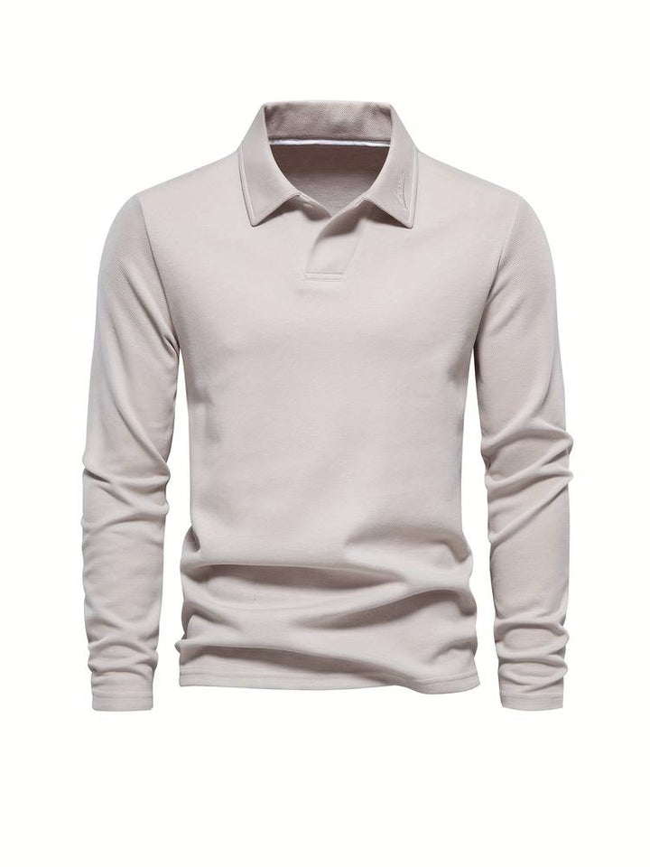 "Herr poloshirt, långa ärmar, klassisk krage, mjuk och andningsbar, elegant och casual stil."