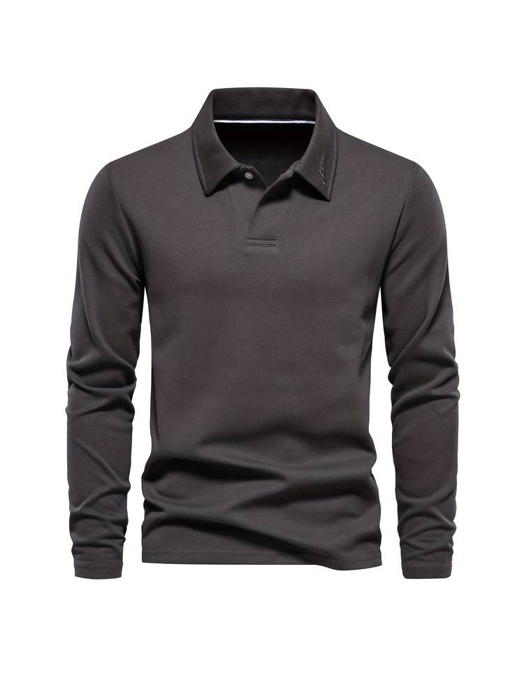 "Herr poloshirt, långa ärmar, klassisk krage, mjuk och andningsbar, elegant och casual stil."