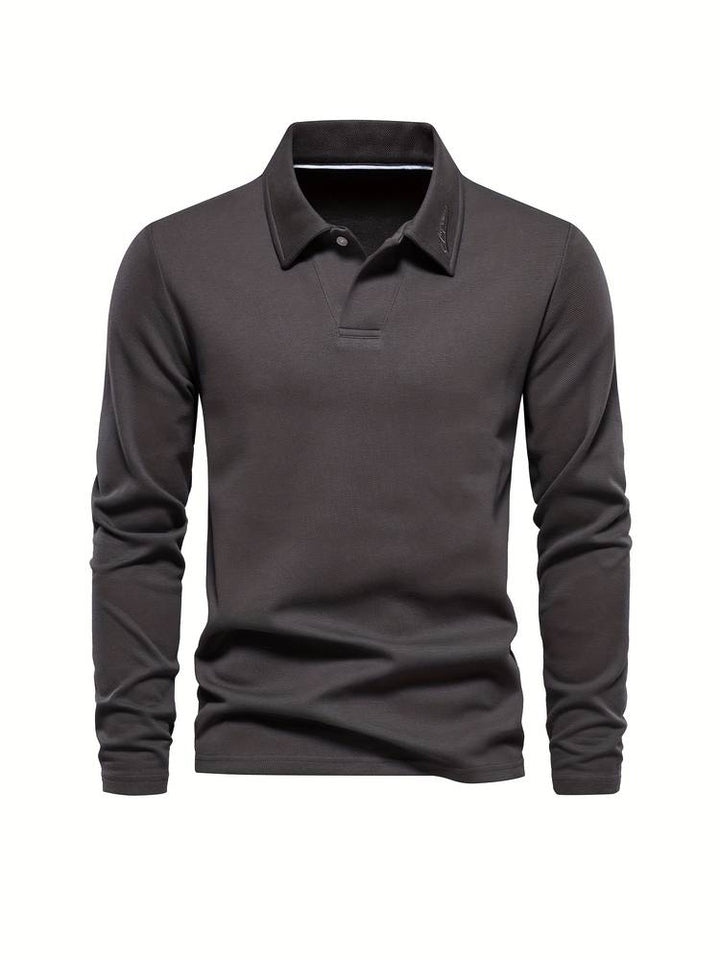 "Herr poloshirt, långa ärmar, klassisk krage, mjuk och andningsbar, elegant och casual stil."