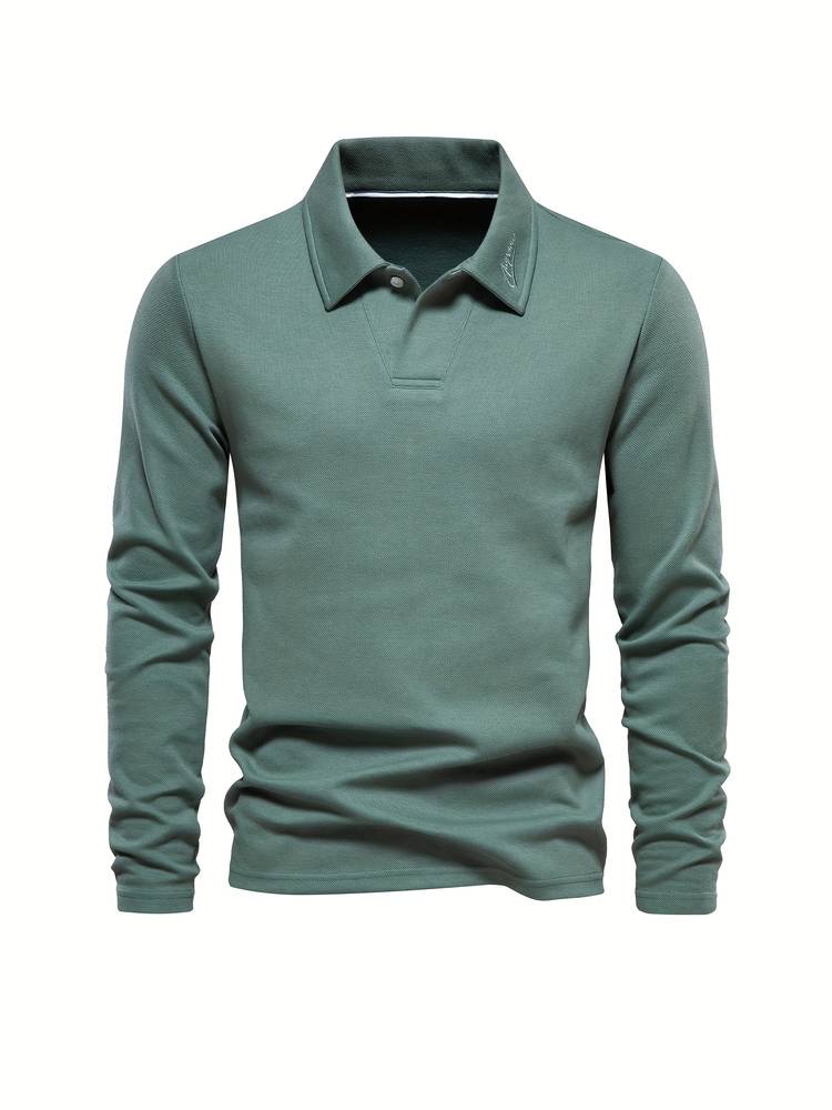 "Herr poloshirt, långa ärmar, klassisk krage, mjuk och andningsbar, elegant och casual stil."