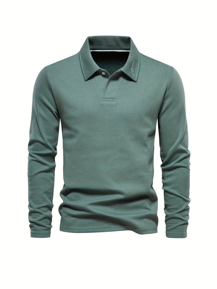"Herr poloshirt, långa ärmar, klassisk krage, mjuk och andningsbar, elegant och casual stil."