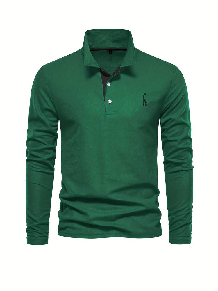 "Herr poloshirt med långa ärmar, bomullsblandning, subtila kontrasterande detaljer, modern stil och komfort."