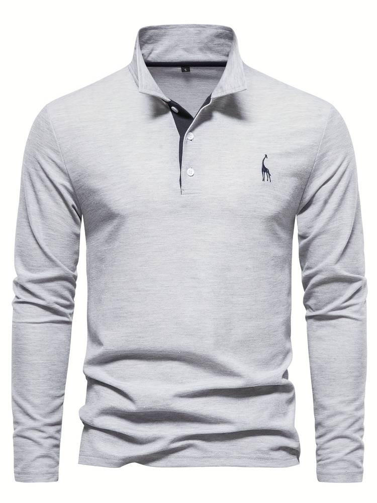 "Herr poloshirt med långa ärmar, bomullsblandning, subtila kontrasterande detaljer, modern stil och komfort."