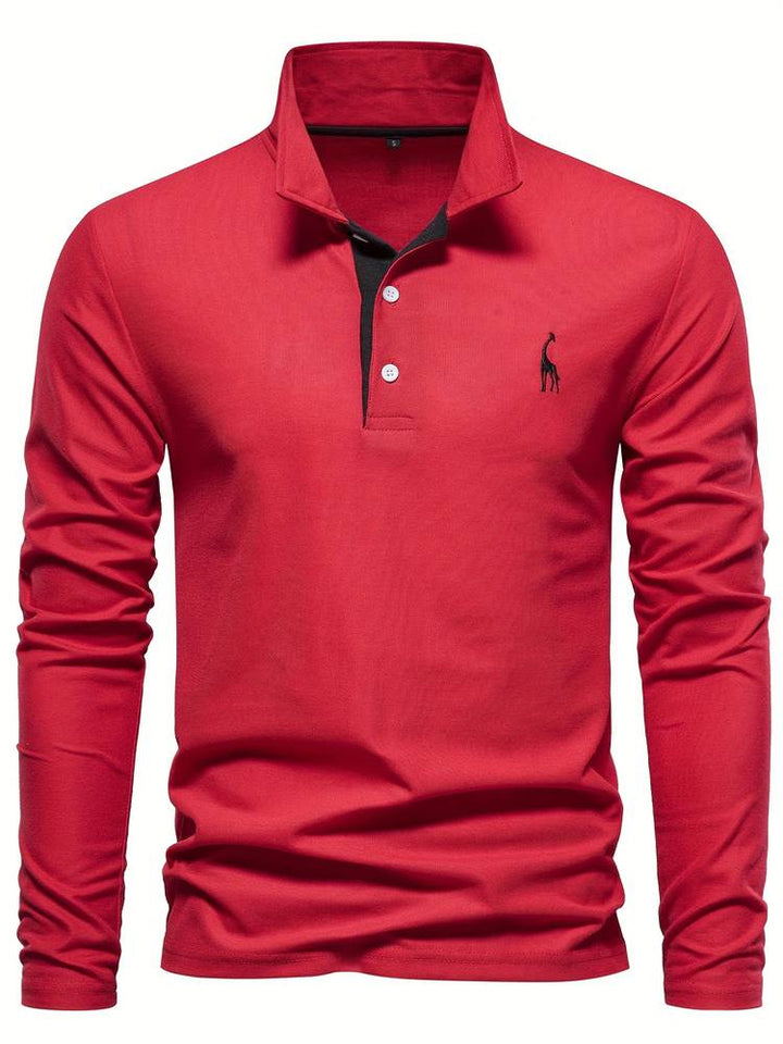 "Herr poloshirt med långa ärmar, bomullsblandning, subtila kontrasterande detaljer, modern stil och komfort."