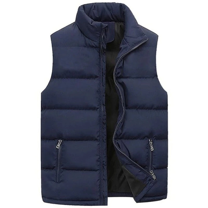"Herr ärmlös bodywarmer väst med ståkrage, marinblå, elegant och funktionell med dragkedja och justerbar passform"