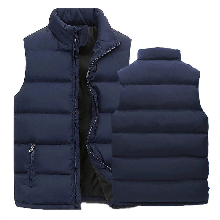"Herr ärmlös bodywarmer väst med ståkrage, marinblå, elegant och funktionell med dragkedja och justerbar passform"