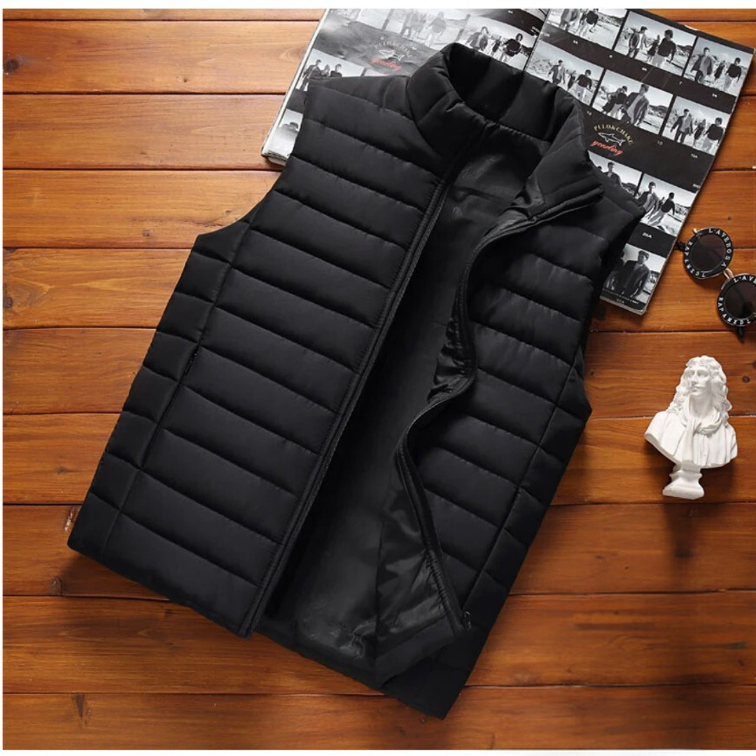 "Herr ärmlös bodywarmer väst med ståkrage, marinblå, elegant och funktionell med dragkedja och justerbar passform"