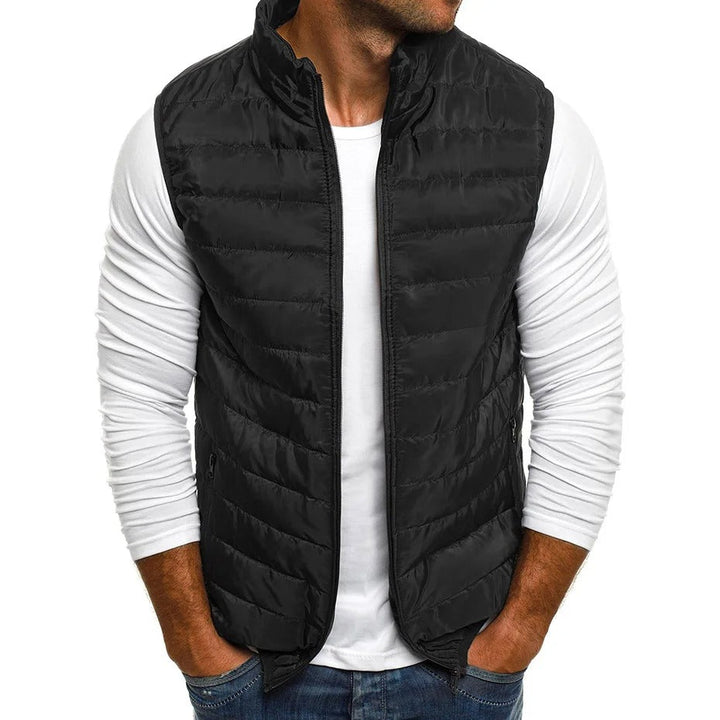 "Herr ärmlös bodywarmer väst med ståkrage, marinblå, elegant och funktionell med dragkedja och justerbar passform"