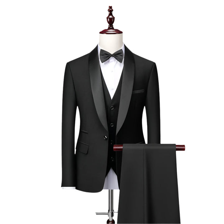 "Herr slim fit 3-delat kostymset i ull, elegant design med blazer, väst och byxor för formella tillfällen."