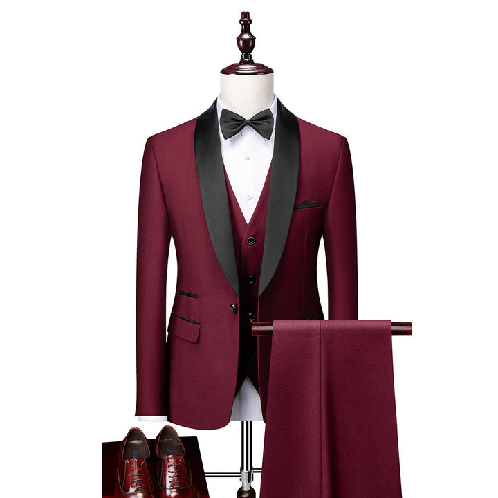 "Herr slim fit 3-delat kostymset i ull, elegant design med blazer, väst och byxor för formella tillfällen."