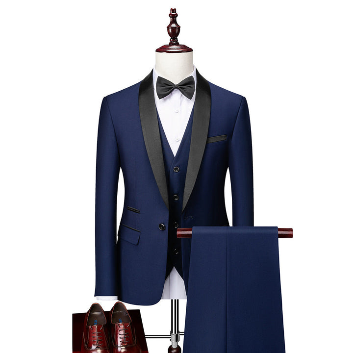 "Herr slim fit 3-delat kostymset i ull, elegant design med blazer, väst och byxor för formella tillfällen."
