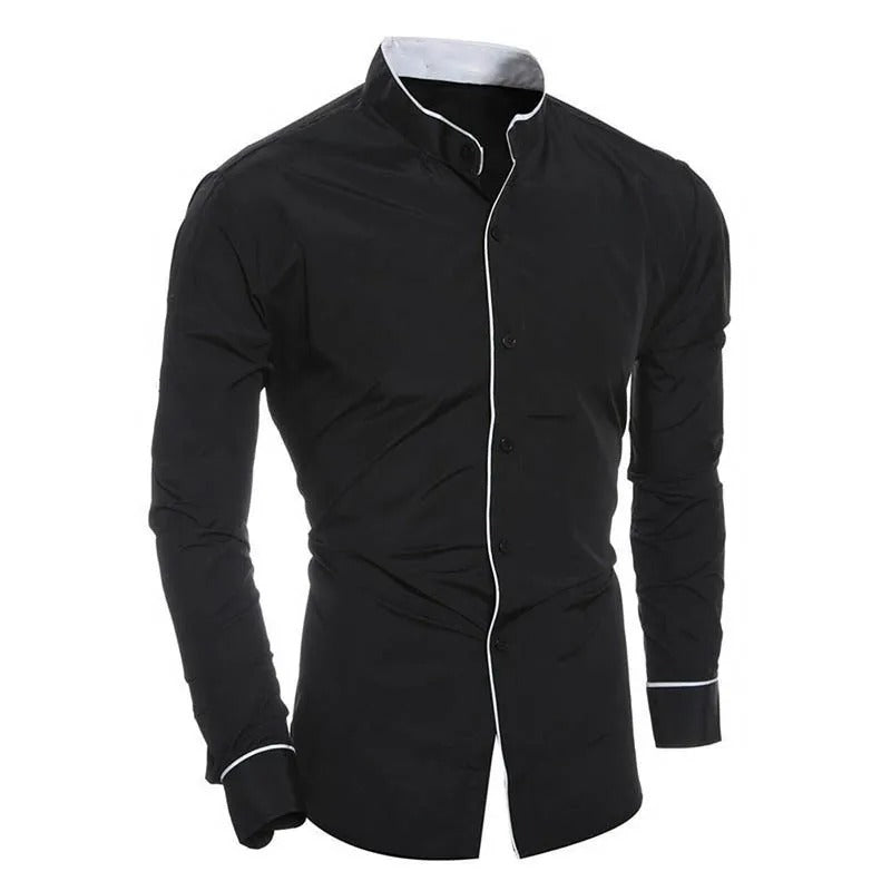 "Herr slim fit långärmad blus, elegant skräddarsydd design, andningsbart tyg, ideal för både formellt och avslappnat bruk."