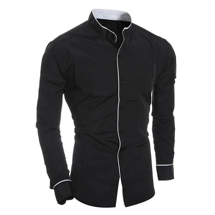"Herr slim fit långärmad blus, elegant skräddarsydd design, andningsbart tyg, ideal för både formellt och avslappnat bruk."