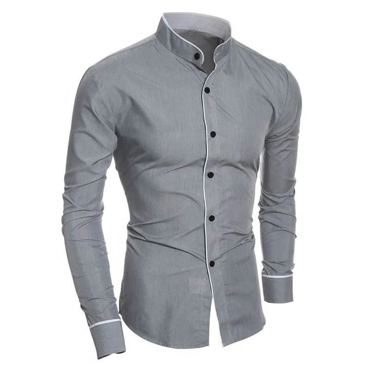 "Herr slim fit långärmad blus, elegant skräddarsydd design, andningsbart tyg, ideal för både formellt och avslappnat bruk."