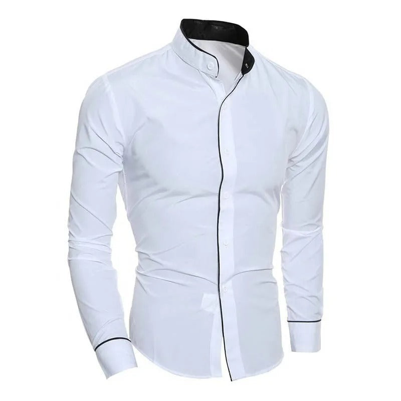 "Herr slim fit långärmad blus, elegant skräddarsydd design, andningsbart tyg, ideal för både formellt och avslappnat bruk."