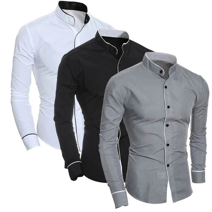 "Herr slim fit långärmad blus, elegant skräddarsydd design, andningsbart tyg, ideal för både formellt och avslappnat bruk."