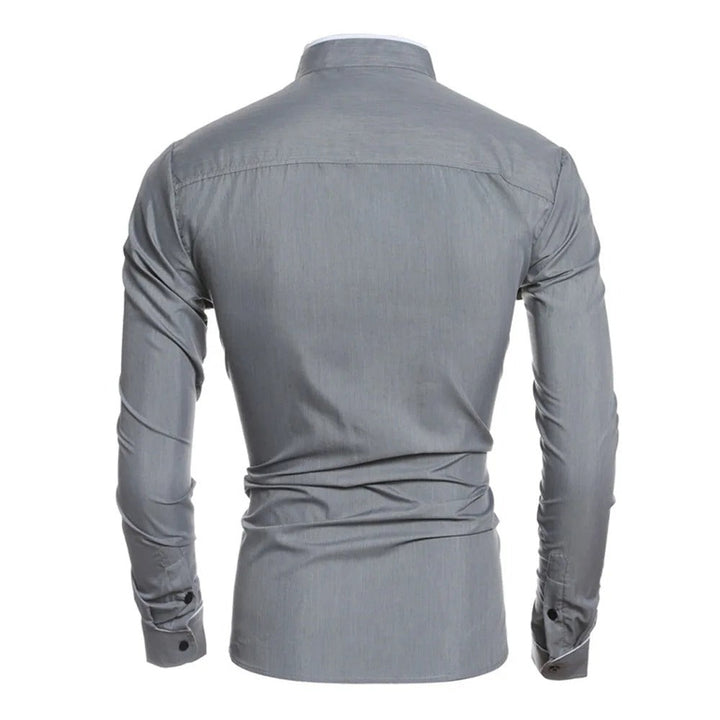 "Herr slim fit långärmad blus, elegant skräddarsydd design, andningsbart tyg, ideal för både formellt och avslappnat bruk."