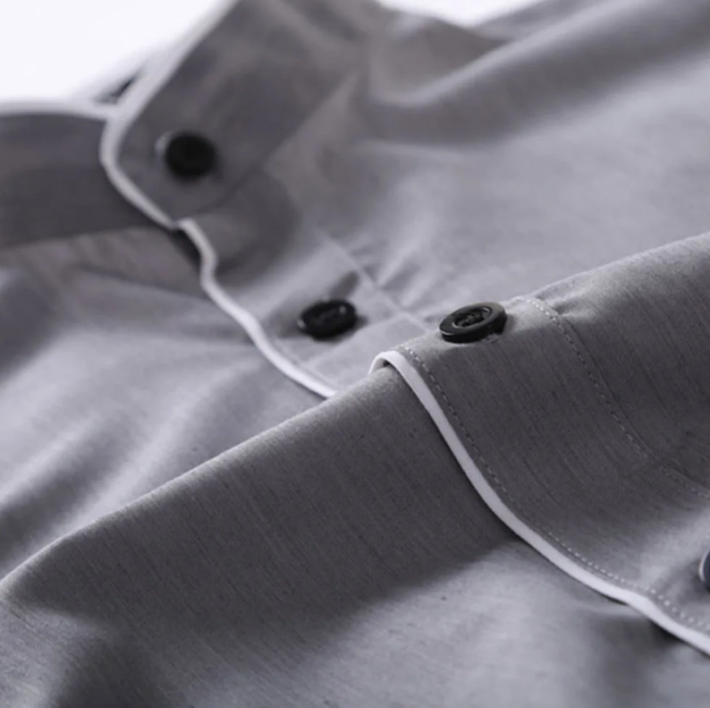"Herr slim fit långärmad blus, elegant skräddarsydd design, andningsbart tyg, ideal för både formellt och avslappnat bruk."