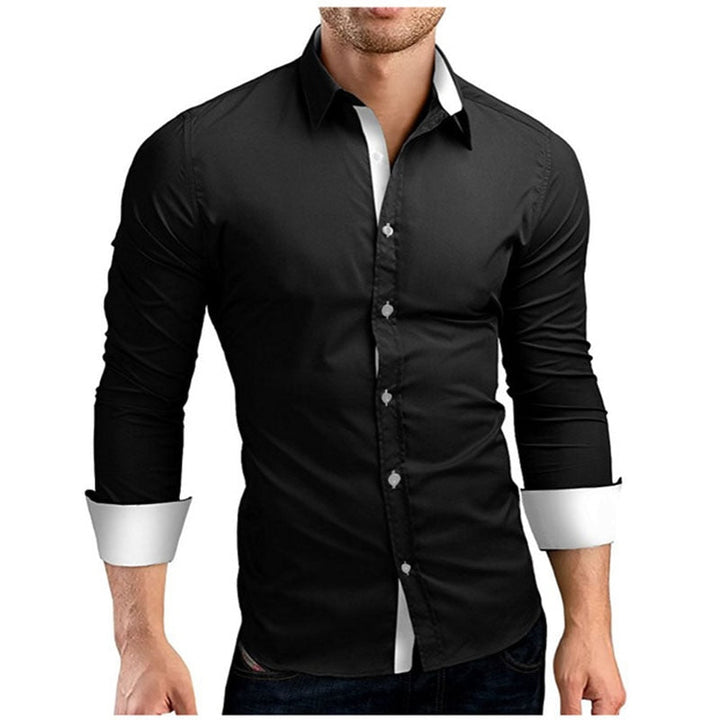 "Herr slim fit tvåfärgad skjorta, långärmad med kontrasterande detaljer, elegant design för både formella och casual tillfäll