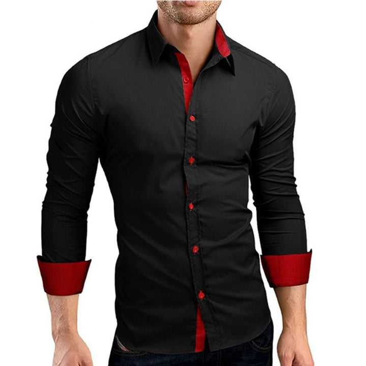 "Herr slim fit tvåfärgad skjorta, långärmad med kontrasterande detaljer, elegant design för både formella och casual tillfäll