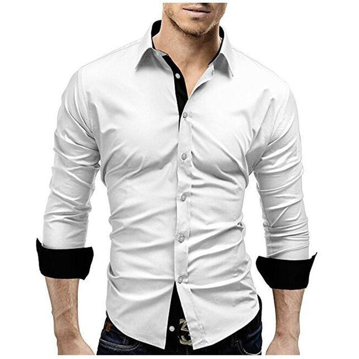 "Herr slim fit tvåfärgad skjorta, långärmad med kontrasterande detaljer, elegant design för både formella och casual tillfäll
