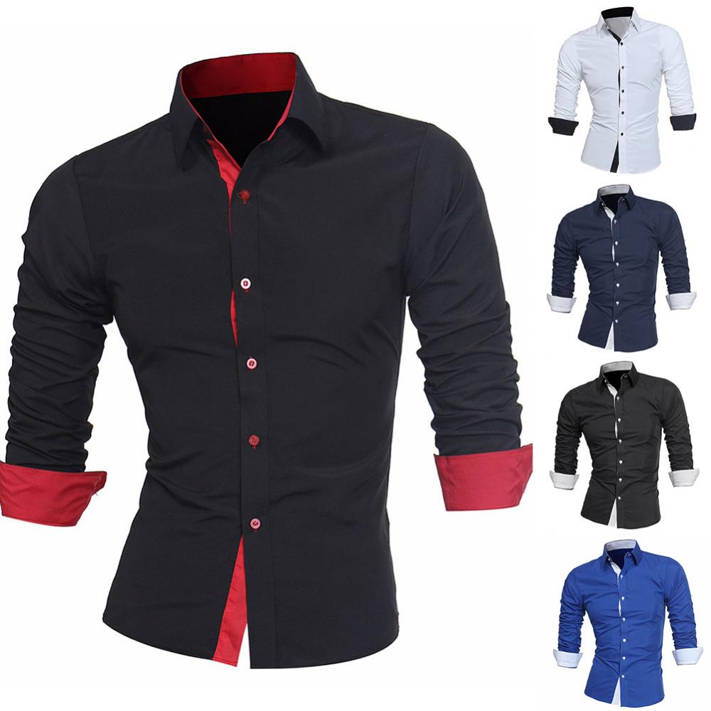 "Herr slim fit tvåfärgad skjorta, långärmad med kontrasterande detaljer, elegant design för både formella och casual tillfäll