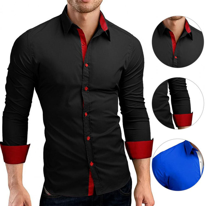 "Herr slim fit tvåfärgad skjorta, långärmad med kontrasterande detaljer, elegant design för både formella och casual tillfäll
