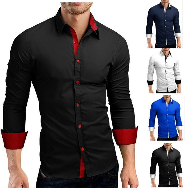 "Herr slim fit tvåfärgad skjorta, långärmad med kontrasterande detaljer, elegant design för både formella och casual tillfäll