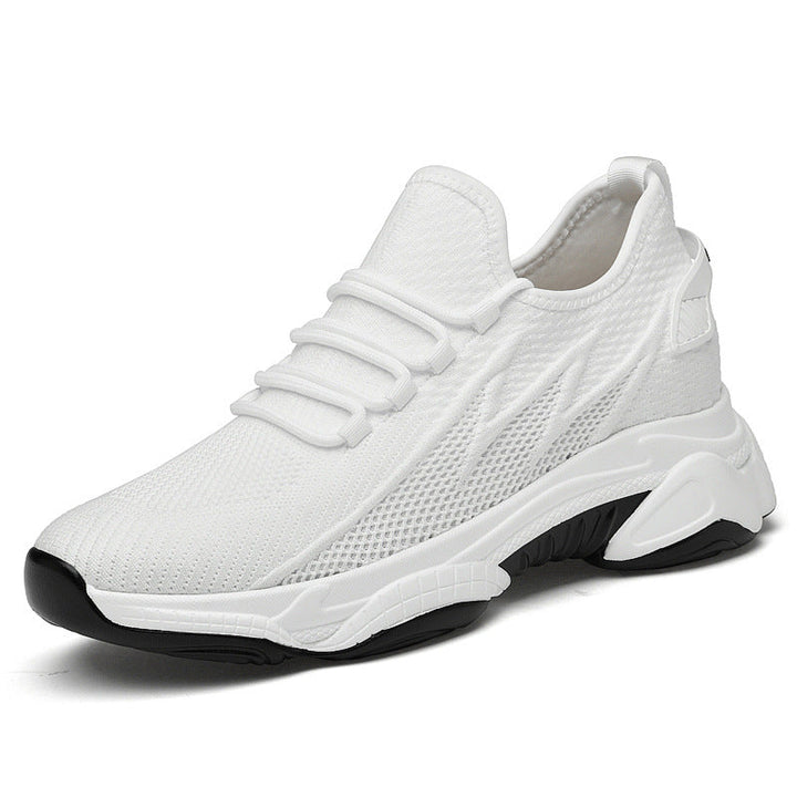 Herr sneakers med dolda höjd för elegans, minimalistisk design, subtil höjning, grå med vit sula, ergonomisk passform.