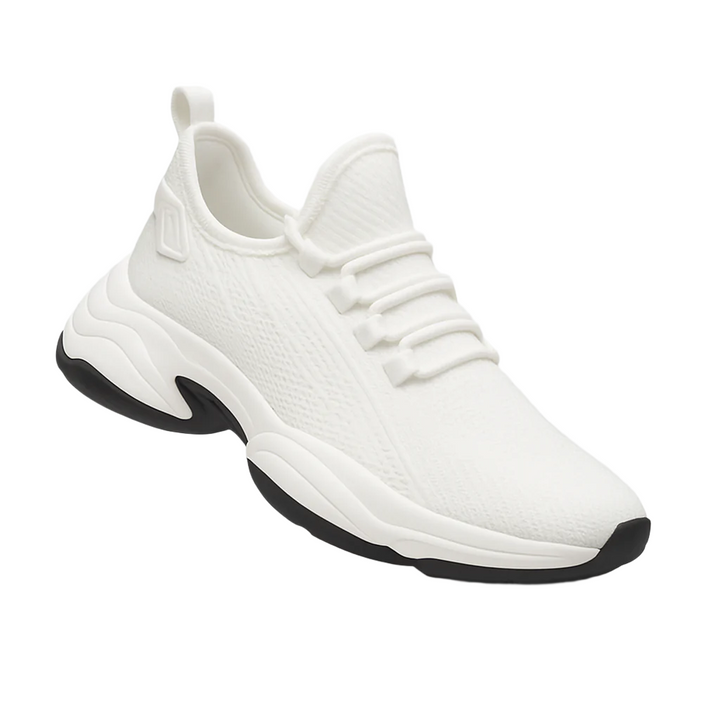 Herr sneakers med dolda höjd för elegans, minimalistisk design, subtil höjning, grå med vit sula, ergonomisk passform.