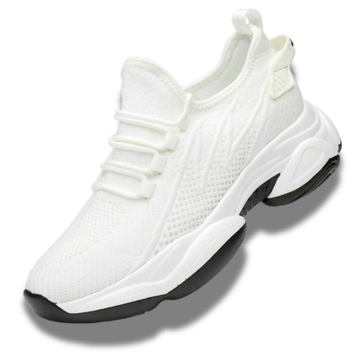 Herr sneakers med dolda höjd för elegans, minimalistisk design, subtil höjning, grå med vit sula, ergonomisk passform.