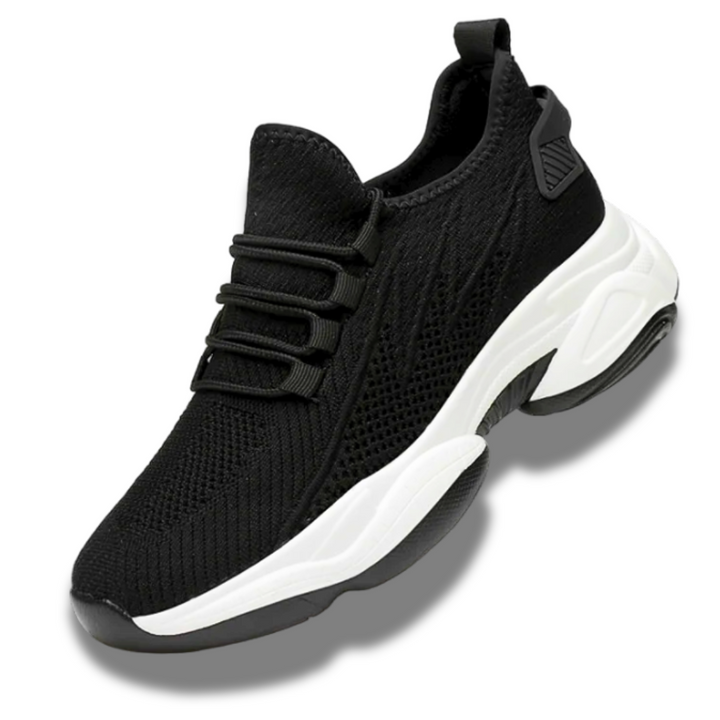 Herr sneakers med dolda höjd för elegans, minimalistisk design, subtil höjning, grå med vit sula, ergonomisk passform.