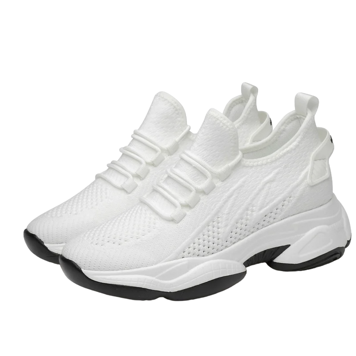 Herr sneakers med dolda höjd för elegans, minimalistisk design, subtil höjning, grå med vit sula, ergonomisk passform.