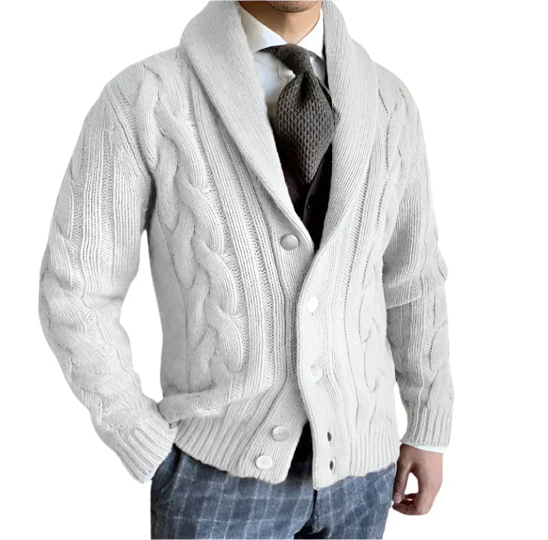 Herr stickad cardigan i merinoull, flertal färger; mjuk, andningsbar textur; elegant passform för alla tillfällen.