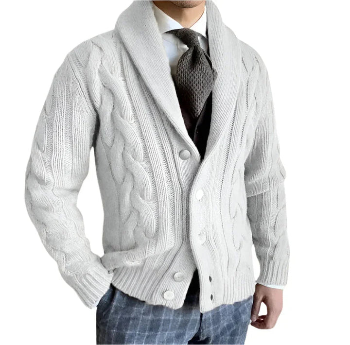 Herr stickad cardigan i merinoull, flertal färger; mjuk, andningsbar textur; elegant passform för alla tillfällen.