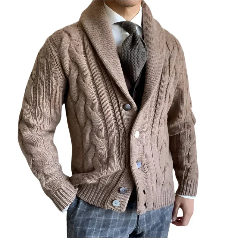Herr stickad cardigan i merinoull, flertal färger; mjuk, andningsbar textur; elegant passform för alla tillfällen.