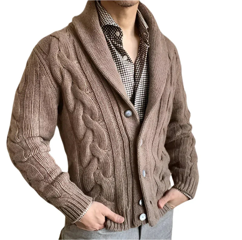 Herr stickad cardigan i merinoull, flertal färger; mjuk, andningsbar textur; elegant passform för alla tillfällen.