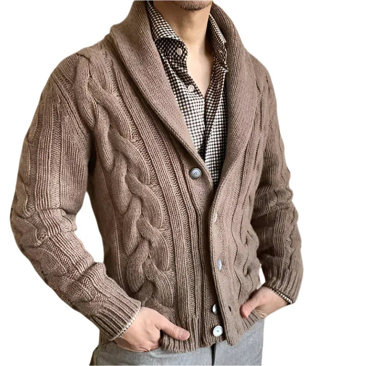 Herr stickad cardigan i merinoull, flertal färger; mjuk, andningsbar textur; elegant passform för alla tillfällen.