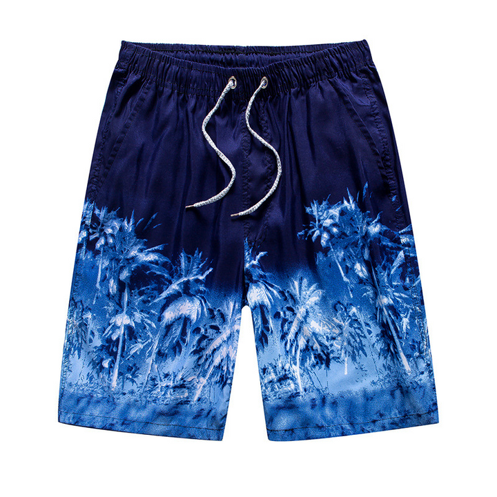 "Herr strandshorts med mönster, lätt bomull, snabbtorkande, elastisk midja och dragsko, perfekt för stranddagar."