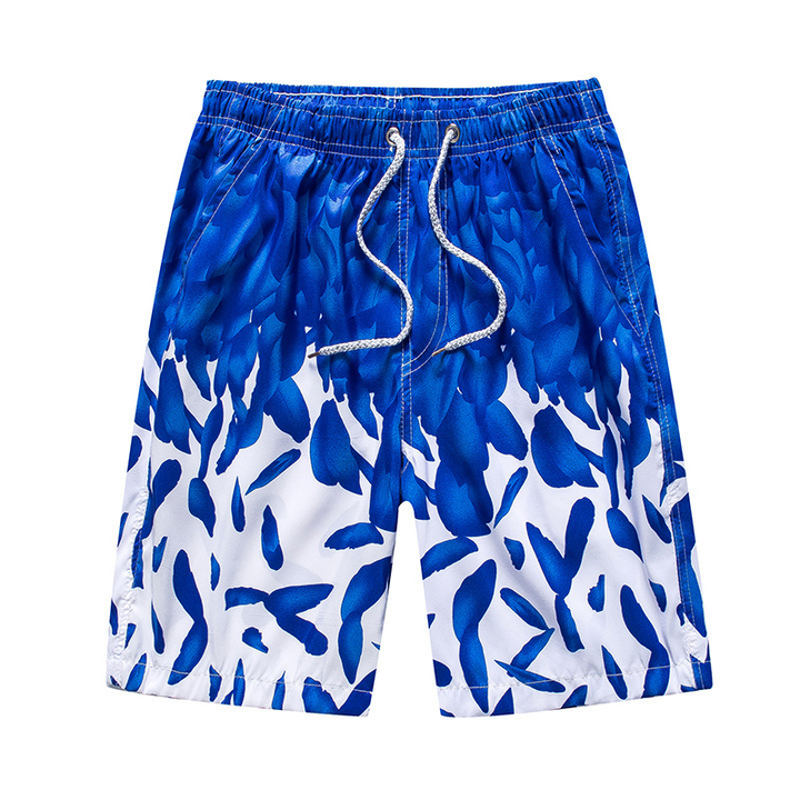 "Herr strandshorts med mönster, lätt bomull, snabbtorkande, elastisk midja och dragsko, perfekt för stranddagar."